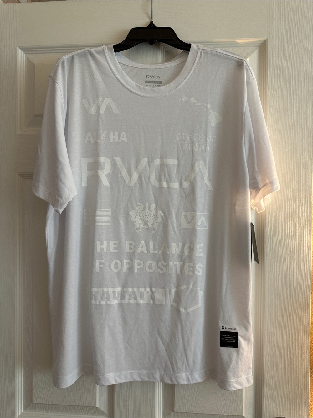 RVCA White Short-Sleeve Graphic Tee with White-on-White Logos
